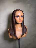Ebony | Chocolate Brown Glueless Human Hair Wig 14 Inch HD Closure