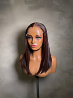 Ebony | Chocolate Brown Glueless Human Hair Wig 14 Inch HD Closure