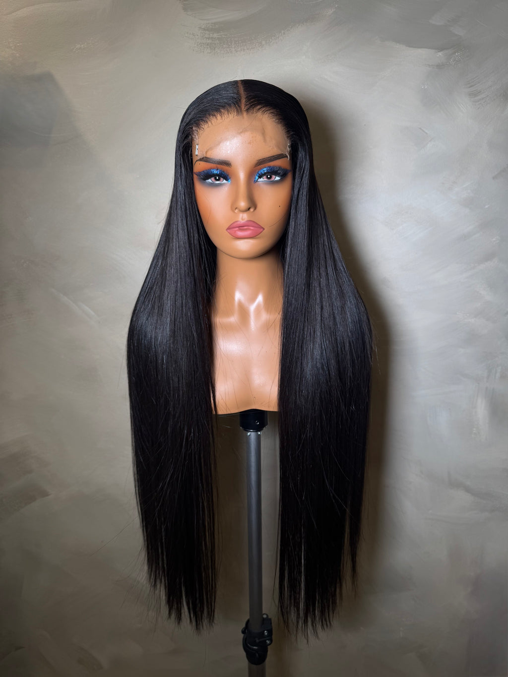 Jet Black Glueless Human Hair Wig 26–28 Inch HD Closure