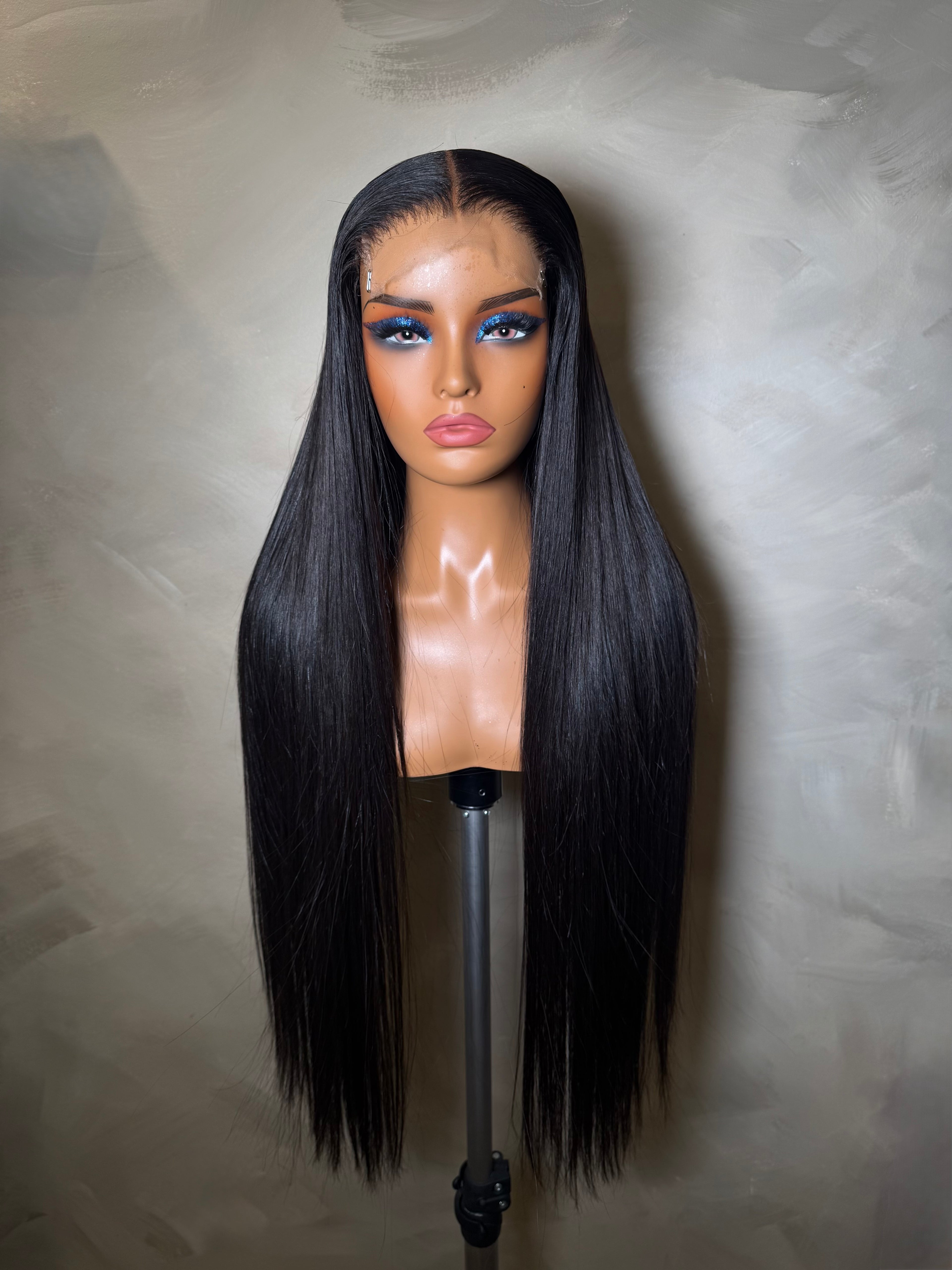 Jet Black Glueless Human Hair Wig 26–28 Inch HD Closure