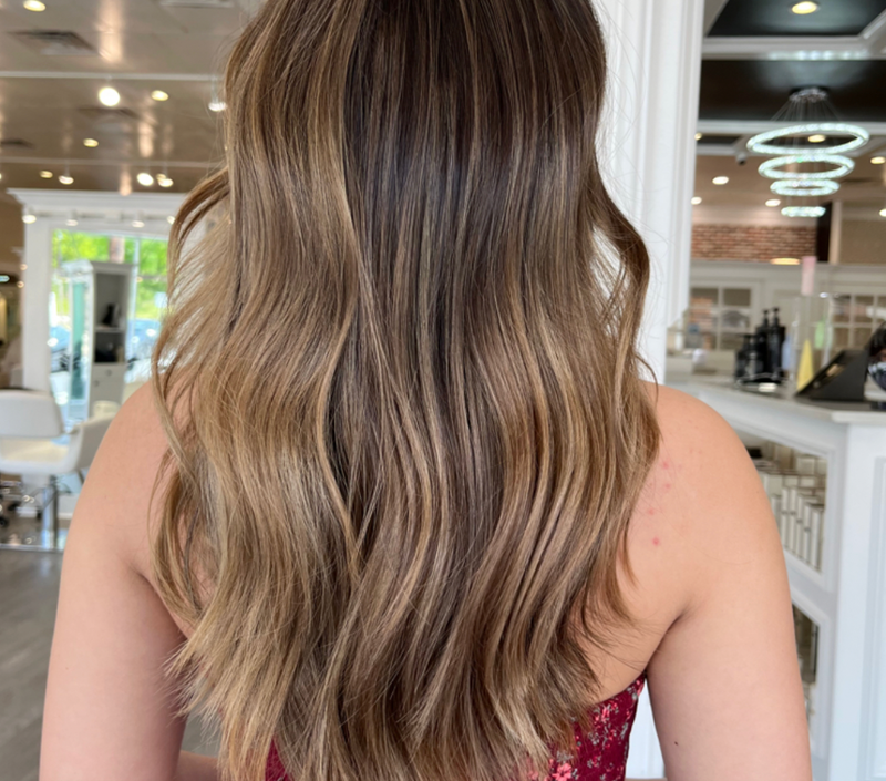 soft brown blonde balayage hair in denville nj natural sun kissed color